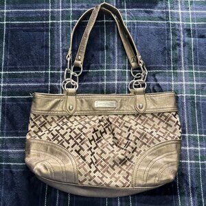 Vintage 2000s Tommy Hilfiger Brown & tan faux leather bag w/ classic design